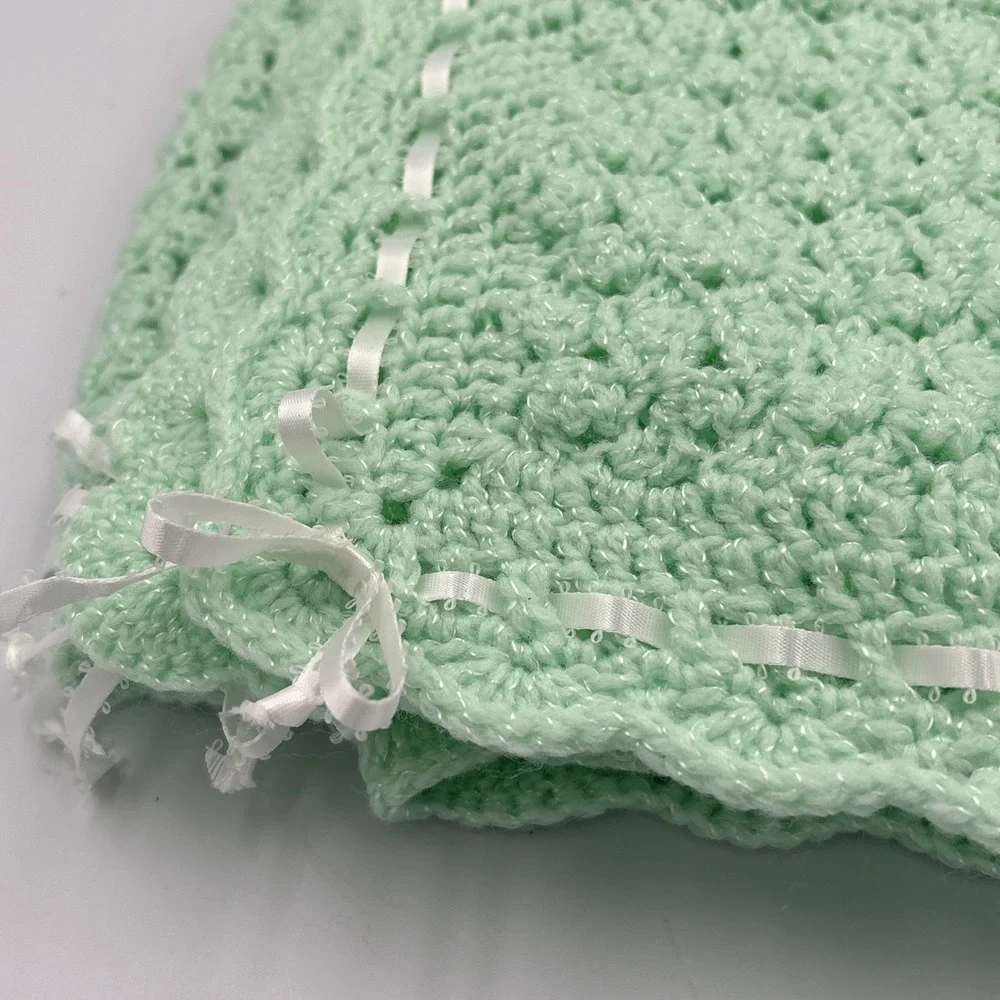 NEW‎ Handmade Crochet Baby Blanket Afghan (Teal Green) 34